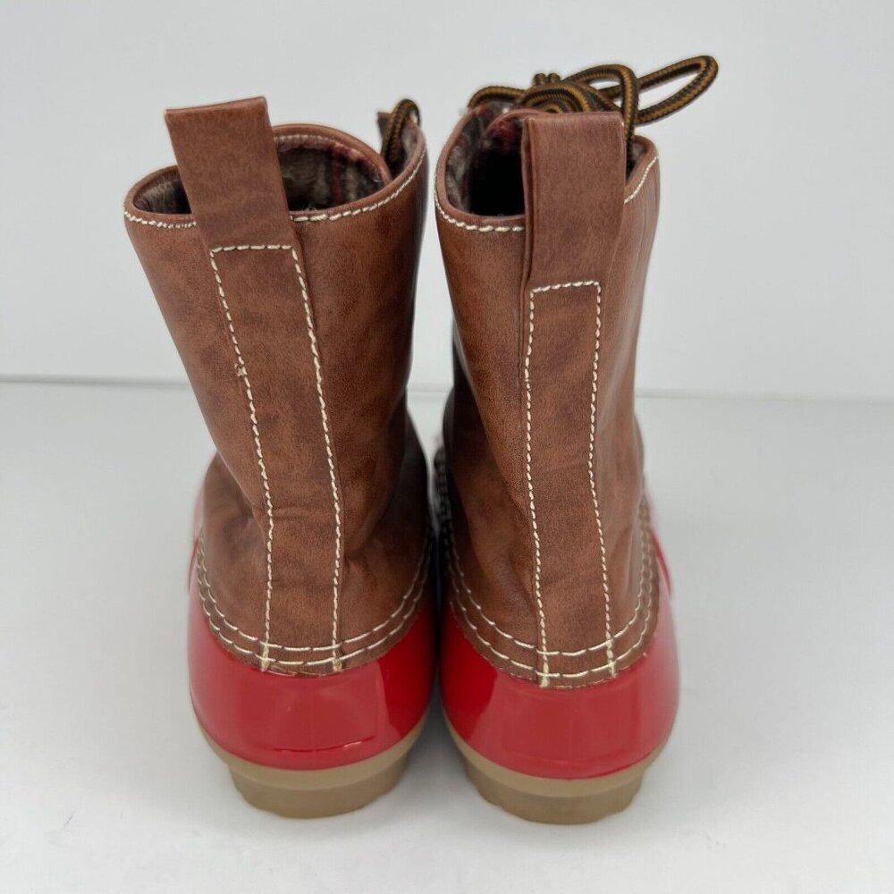 Dr Scholl's Women's Red Brown Lace-Up Sleek Waterproof Size 7 Rain Duck Boots - Picture 5 of 10